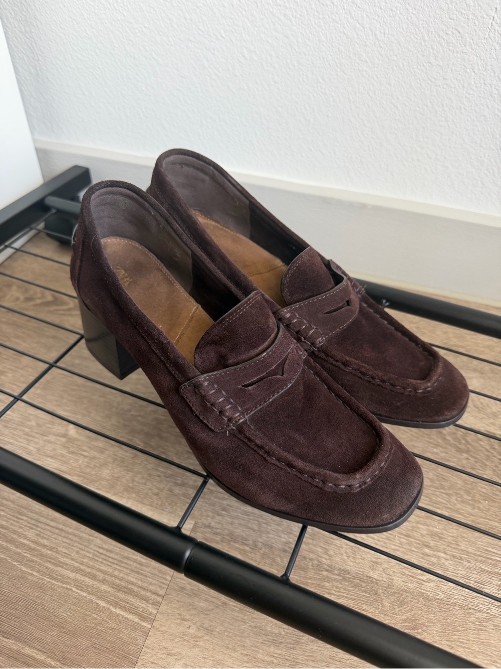 ZARA Brown Suede Penny Loafers Block Heel Women’s EU 40 US 9 Excellent